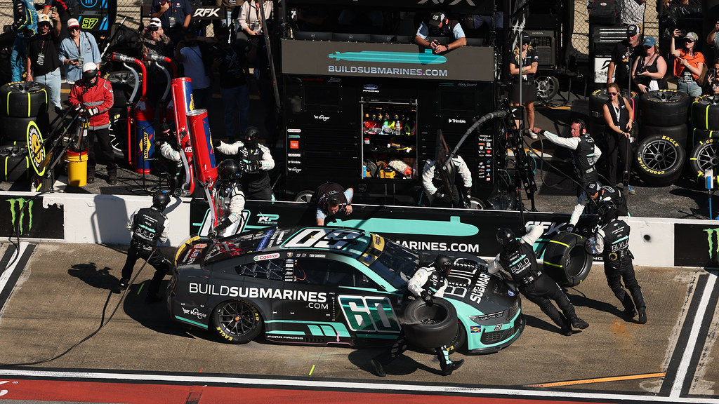 TALLADEGA, ALABAMA - OCTOBER 25: Ryan Preece, driver of the #60 BuildSubmarines.com Ford, pits during the NASCAR Cup Series YellaWood 500 at Talladega Superspeedway on October 25, 2026 in Talladega, Alabama. (Photo by Scott Taetsch/Getty Images)