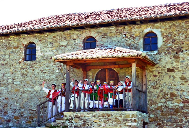 Albania, Tirana plain, Preza castle,  high school students in vintage costumes