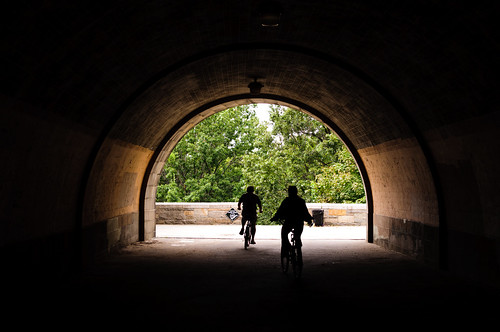 architecture arch beautiful city bicycling bicycles bikers color light lighting manhattan nyc newyorkcity newyork people silhouette tunnel riversidepark 35mmf18 nikond300 usa unitedstates harsenvillehistorical googleplus photowalk photography photo landscapeorientation