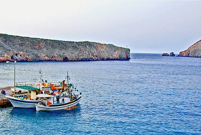 Greece,  Antikythira island, Potamos natural harbor, Aegean sea