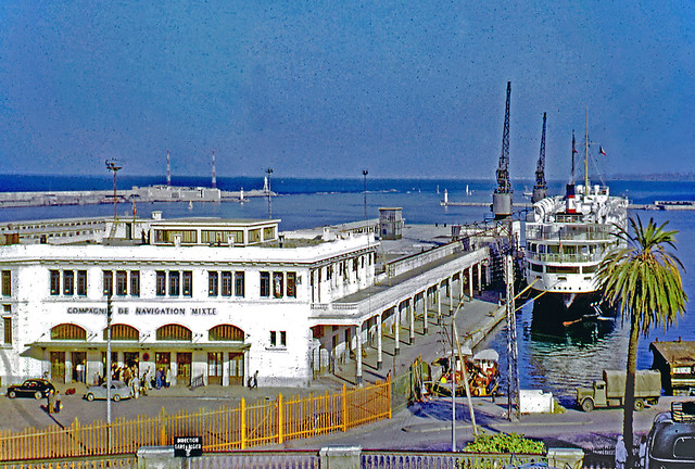Vintage Kodachrome. July 1954. Alger. The CNM wharf and the port.