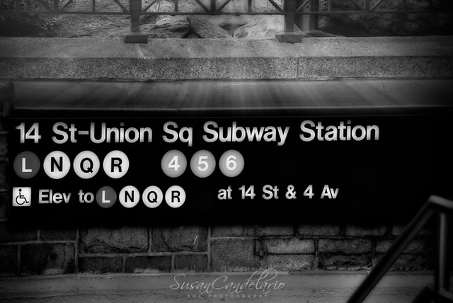 Union Square Subway Station BWBlack and White photograph of the Union Square subway station entrance sign in New York City.Susan Candelariohttp://www.sdcphotography.com/http://www.sdcphotography.com/