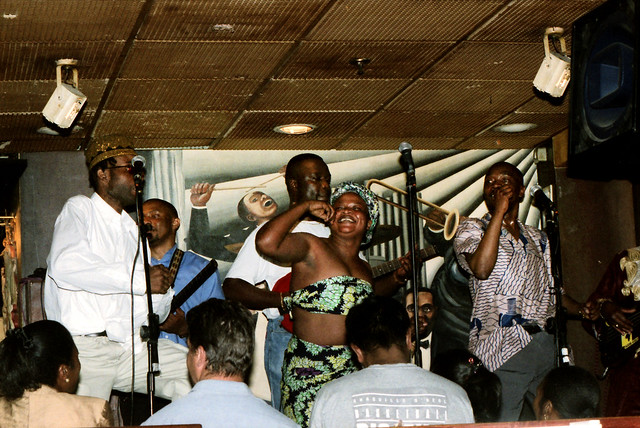 Congo All Star from Democratic Republic of Congo DRC at Smollensky's Jazz Bar The Strand London July 2001 043 Nickens Nkoso Robert Maseko & Lady Cultural Dancer