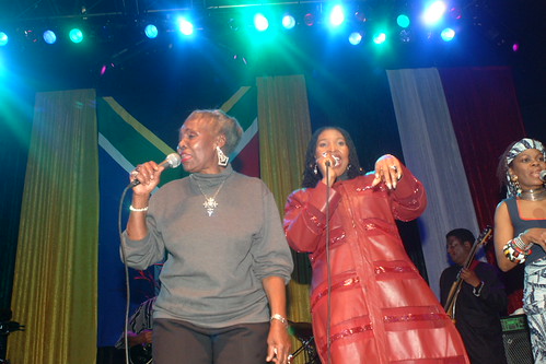 DSCF0437 Dorothy Masuka RIP SA Jazz Singer from Bulawayo Zimbabwe in Grey Jumper and Yvonne Chaka Chaka in Red Leather Coat. With Doreen Thobekile Webster RIP in Blue Top. Five South African Golden Divas Celebrate Ten Years of South African Freedom Sponso | by photographer695