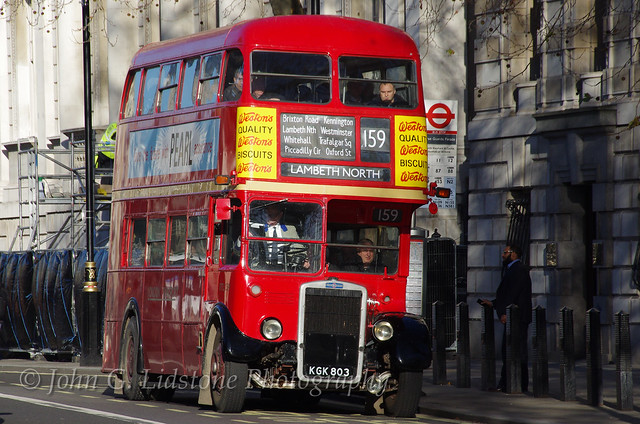 Leyland Titan 7RT (PD2) RTL139, KGK 803 taking part in the route 159 running day on December 9, 2015, to mark 10 years since the last Routemasters ran on this route, the last to be wholly worked by this type.