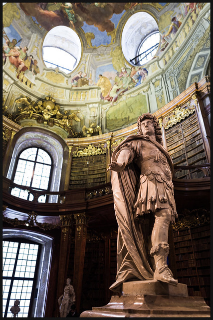 The Prunksaal, center of the old imperial library, Nationalbibliothek, Vienna, Austria