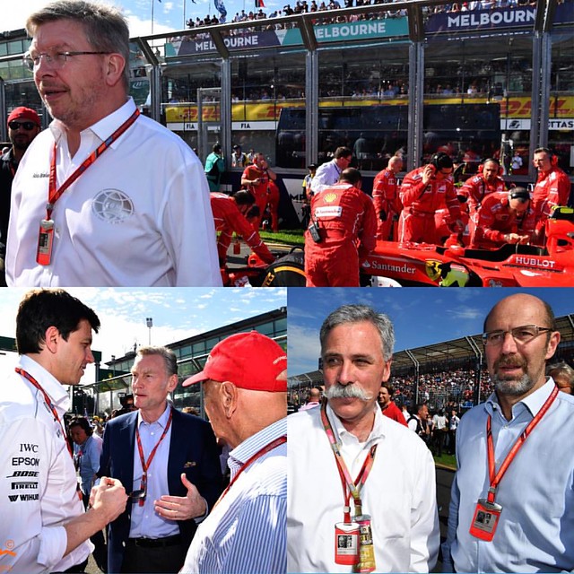 The bosses of Liberty Media & Formula One Group on the grid at the Australian Grand Prix in Melbourne #RossBrawn #SeanBratches #ChaseCarey & #NormanHowell #f1 #australiangrandprix #melbourne