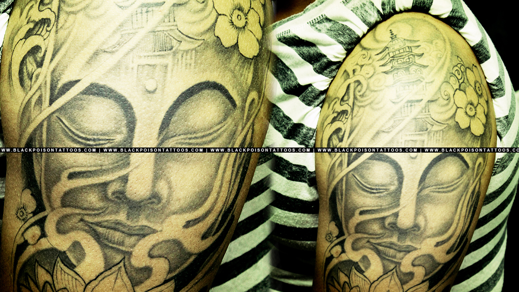 Full Sleeve Tattoo of Lord Buddha with Buddhist Temple & L… | Flickr