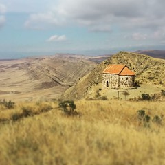 A lonely church atop a mountain. Azerbaijan to the left, Georgia to the right.