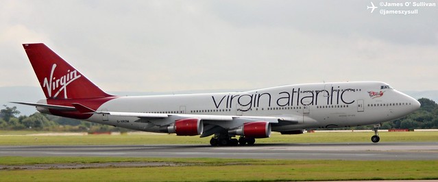 Virgin Atlantic Boeing 747 G-VROM just roating off RWY23R Manchester