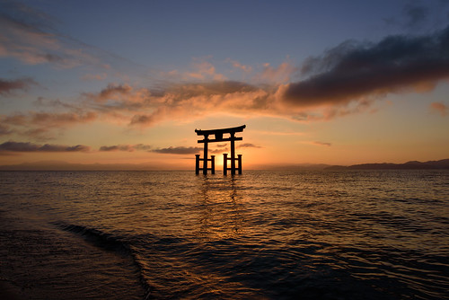 japan 琵琶湖 湖 lake 白髭神社 神社 shrine 日の出 sunrise 高島市 滋賀県