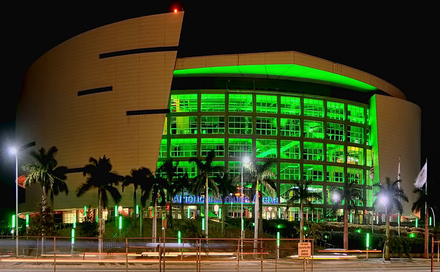 FTX Arena, 601 Biscayne Boulevard, Miami, Florida, USA / Built: 1999 / Architect: Arquitectonica / Structural Engineer: Thornton Tomasetti / Parking Places: 939 / Elevators: 6 / Building Type: Stadium / Architectural Style: Modernism