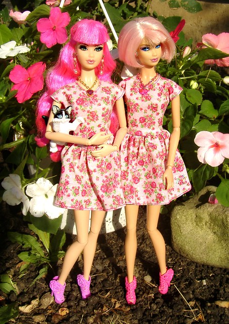 Rosalie & Peony in rose dresses #2