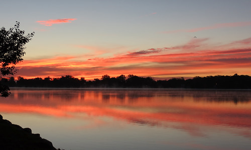 morning sky orange sun lake reflection fall water clouds sunrise october michigan today