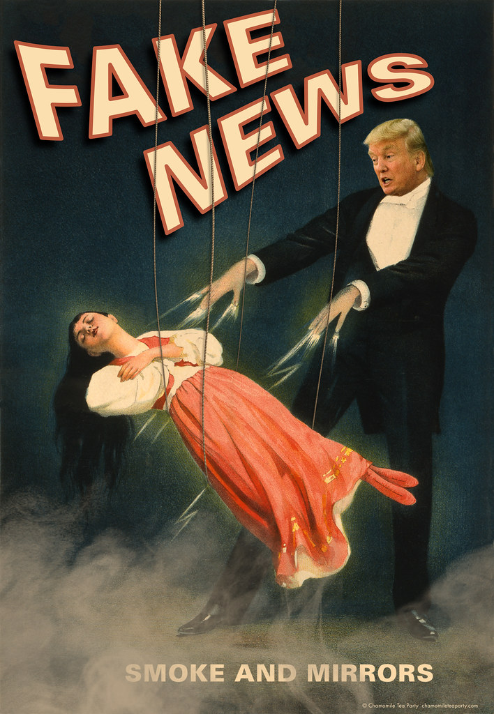 Movie poster with Donald Trump performing magic trick on woman with the title 