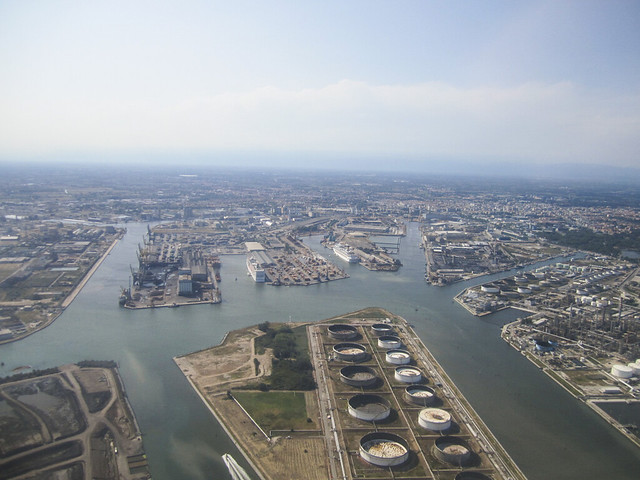 Porto Marghera, Port of Venice from the air, Italy