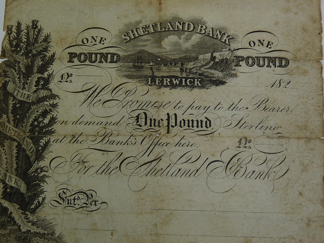 Banknote to the value of £1 issued by the Shetland Bank, 1820s