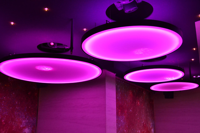 Purple lights at Hilton Hotel, Athens, Greece