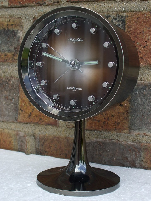 Vintage 1960's 1970's Mid Century Modern Rhythm Made In Japan Chrome Space Age Pedestal Alarm Clock