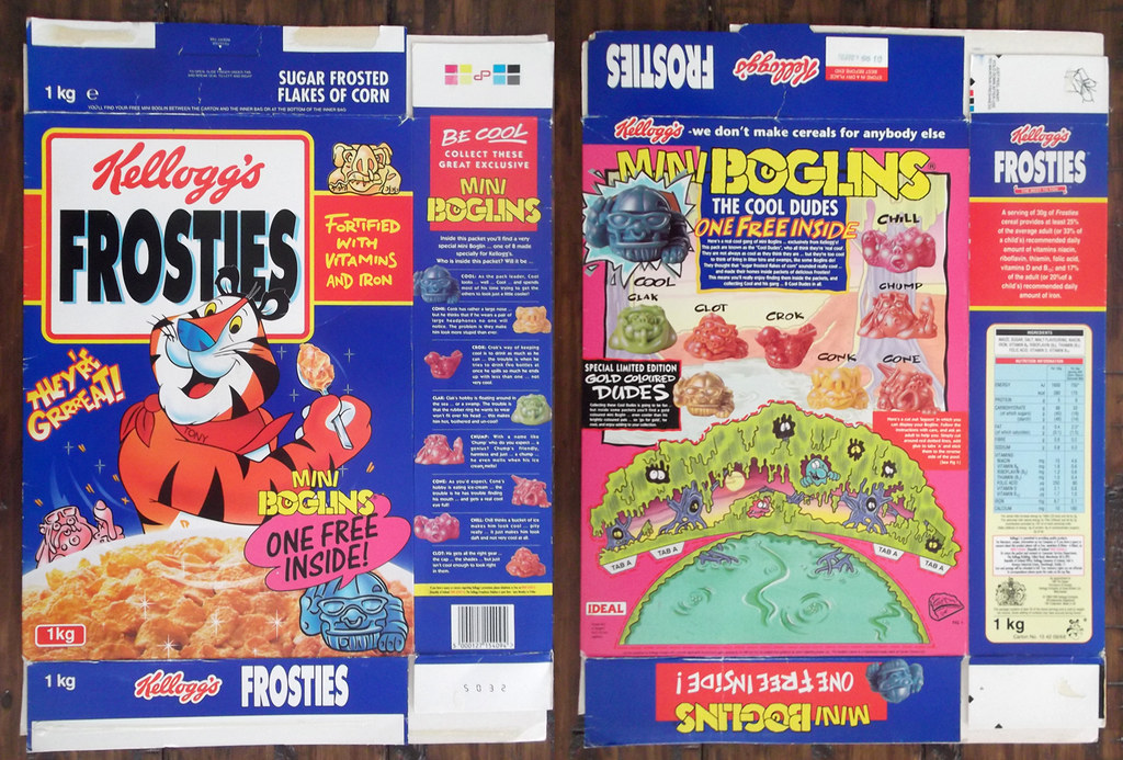 1994 Kellogg's UK Frosties Boglins cereal box