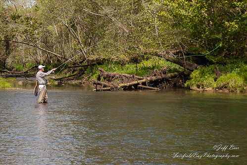 Fly In The Sky 1 of 2 by Jeff Beer Photography, A fly fisherman stalks trout on the Little Red River at Cow Shoals near Heber Springs