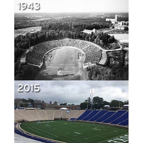 #TBT Wallace Wade Stadium, past and present. Cheer on our Blue Devils this Saturday in the renovated Wallace Wade Stadium!
