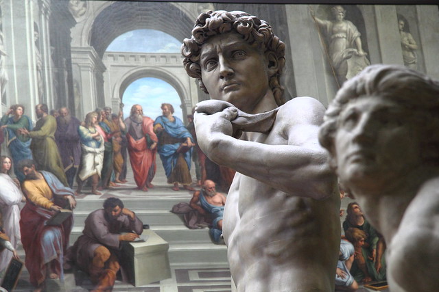 Michelangelo's David and the Rebellious Slave photobomb Raphael's 'The School of Athens'