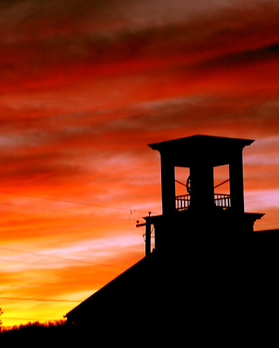 sunset red orange building church silhouette topv111 1025fav twilight dusk pennsylvania 100v10f belltower pillow