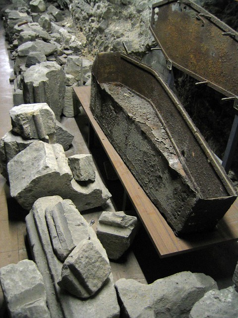 Iron coffin in St Bride's crypt