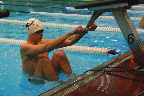 Swimmer Getting Ready Preparation | A swimmer getting ready to race during a meet … | Flickr