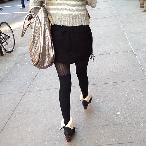 Textured tights paired with thigh high socks is a #heappro… | Flickr