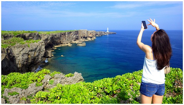 OKINAWA FAMILY ALBUM -- My Youngest Daughter Shooting the Submerged Reefs Below the  Cliffs of CAPE ZAMPA