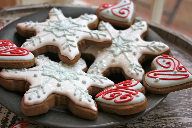 Snowflake and heart cookies