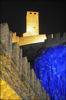 Bellinzona's Castelgrande after dark
