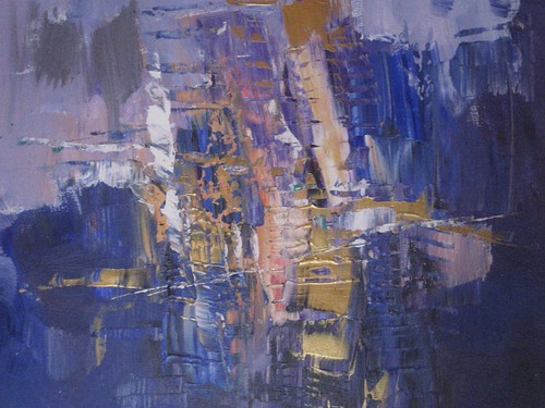 Fine golden vertical marks on deep violet-blue