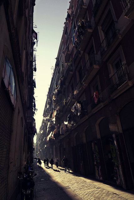Street in Barcelona on a Sunny Winter Day