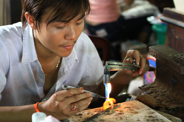 Working with gold in Vientiane, Laos.