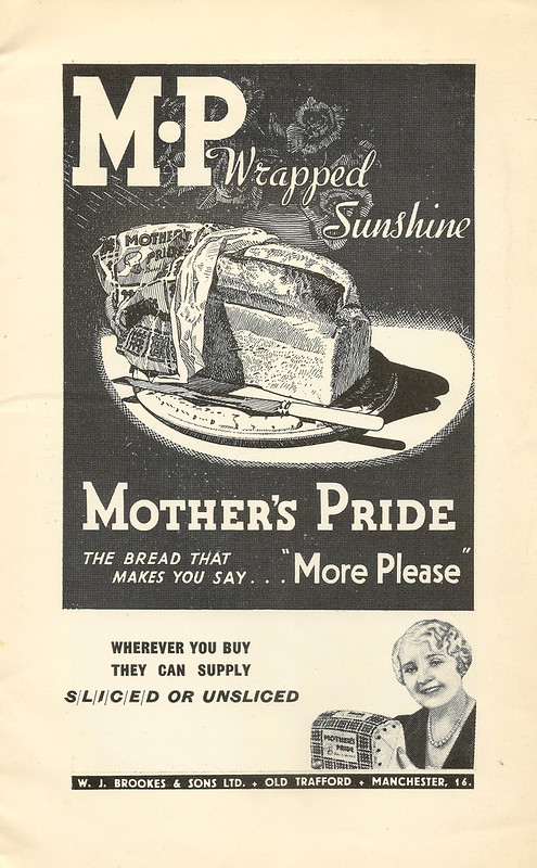 Mother's Pride bread - advert issued by W J Brookes, Bakers, Old Trafford, Manchester - 1935