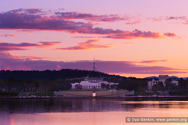 Old and New Parliament Houses at Sunset, Canberra, ACT, Australia