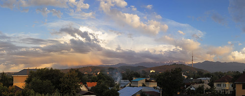 sunset panorama clouds kazakhstan tvtower almaty compote koktobe