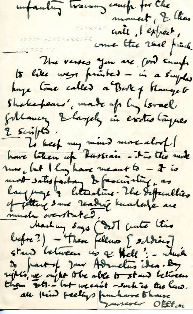 Elton to Sherrington - 31 July 1916 (S/3/4/1/5) 2/2