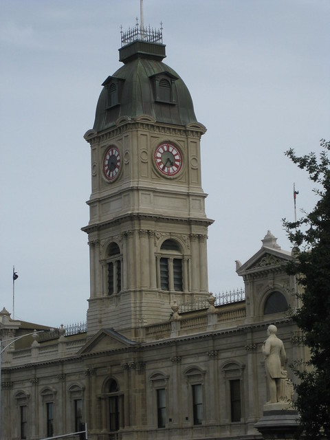 The Clock Tower of the Ballarat Town Hall and the Thomas Moore Statue - Sturt Street, Ballarat