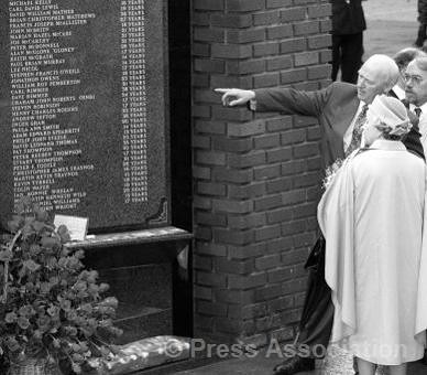 The Queen at the Hillsborough Disaster Memorial outside Liverpool Football Club in 1993 | by The British Monarchy