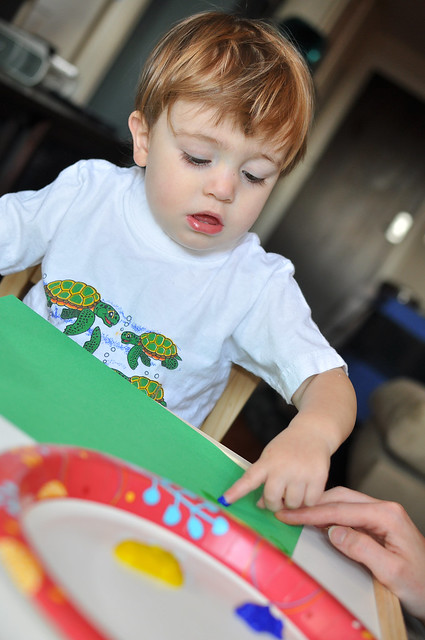 Toddler Mason finger painting