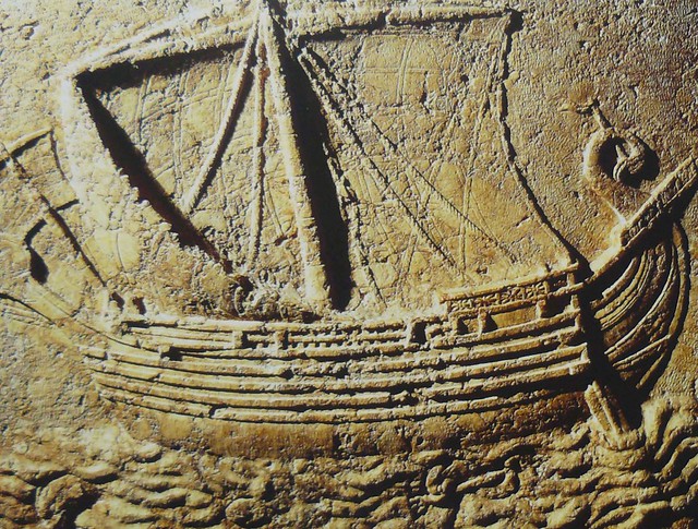 Fenicia. Phoenician ship Carved on the face of a sarcophagus. 2nd century AD.