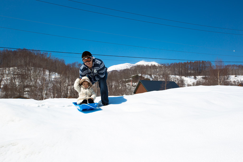 Sledging time at The Chalets Country Resort, Niseko.