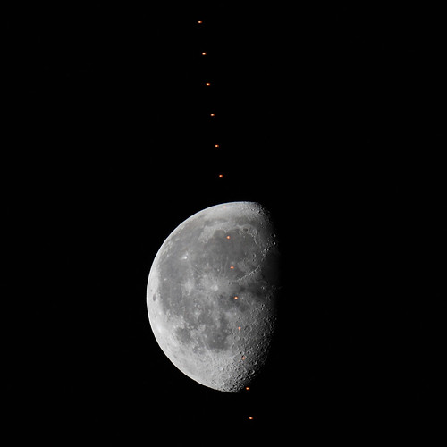 ISS Pass in Front of the Moon (exaggerated contrast)