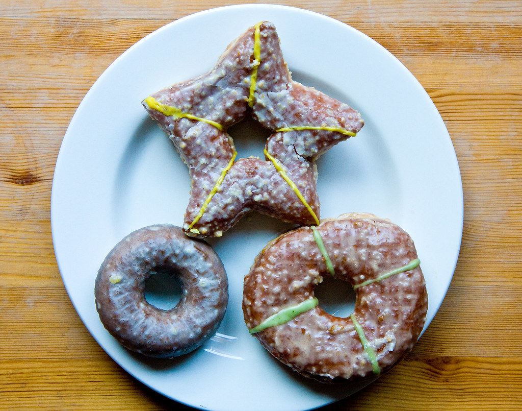 Holiday donuts (marzipan, spiced pear, and gingerbread), t… | Flickr