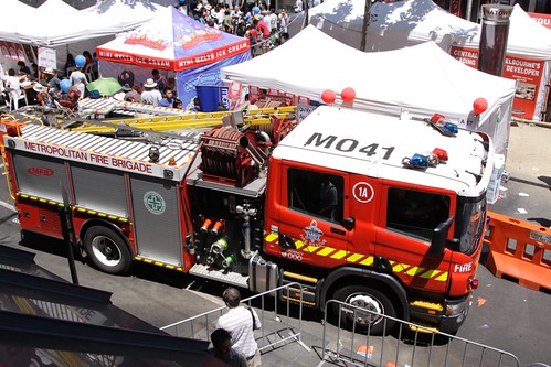 Metropolitan Fire Brigade truck drives through the festival
