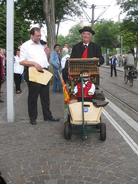 a barrel organ player in Freiburg